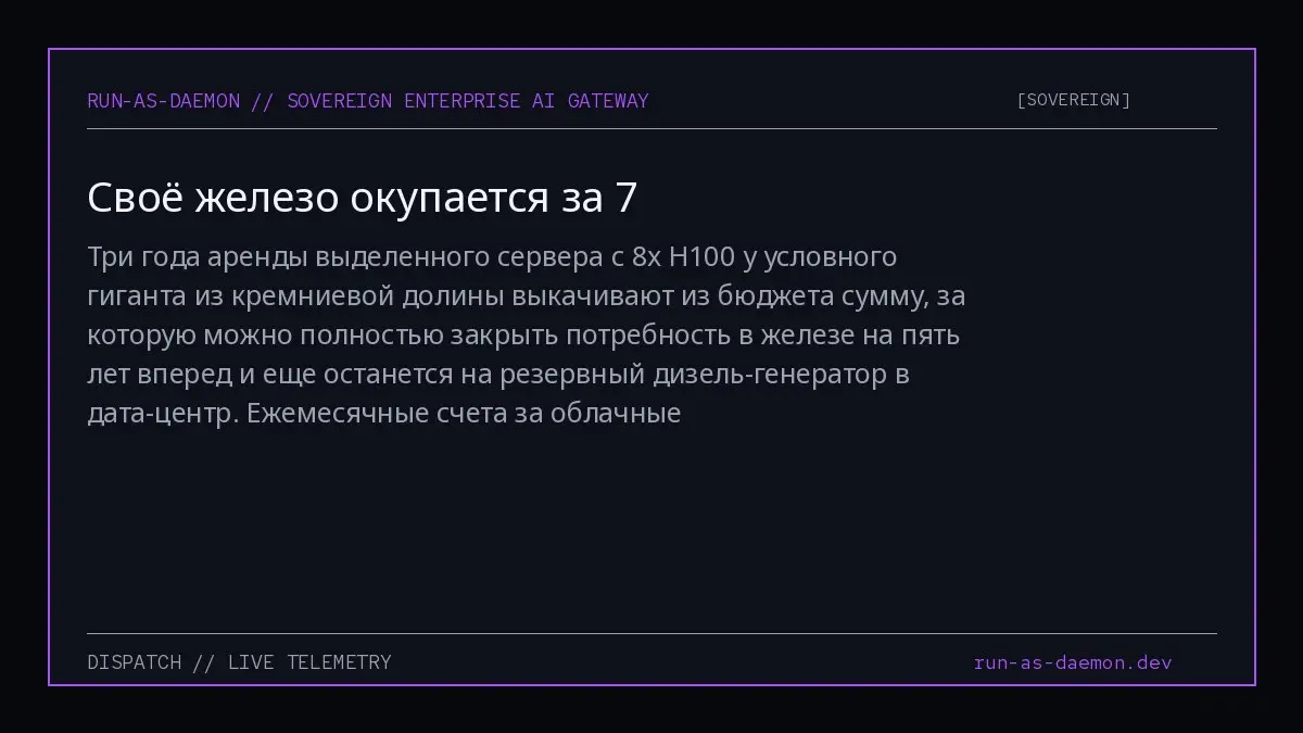 Три года аренды выделенного сервера с 8x H100 у условного гиганта из кремниевой долины выкачивают из бюджета сумму, за которую можно полностью закрыть потребность в железе на пять лет вперед и еще ост... | Сетка — социальная сеть от hh.ru