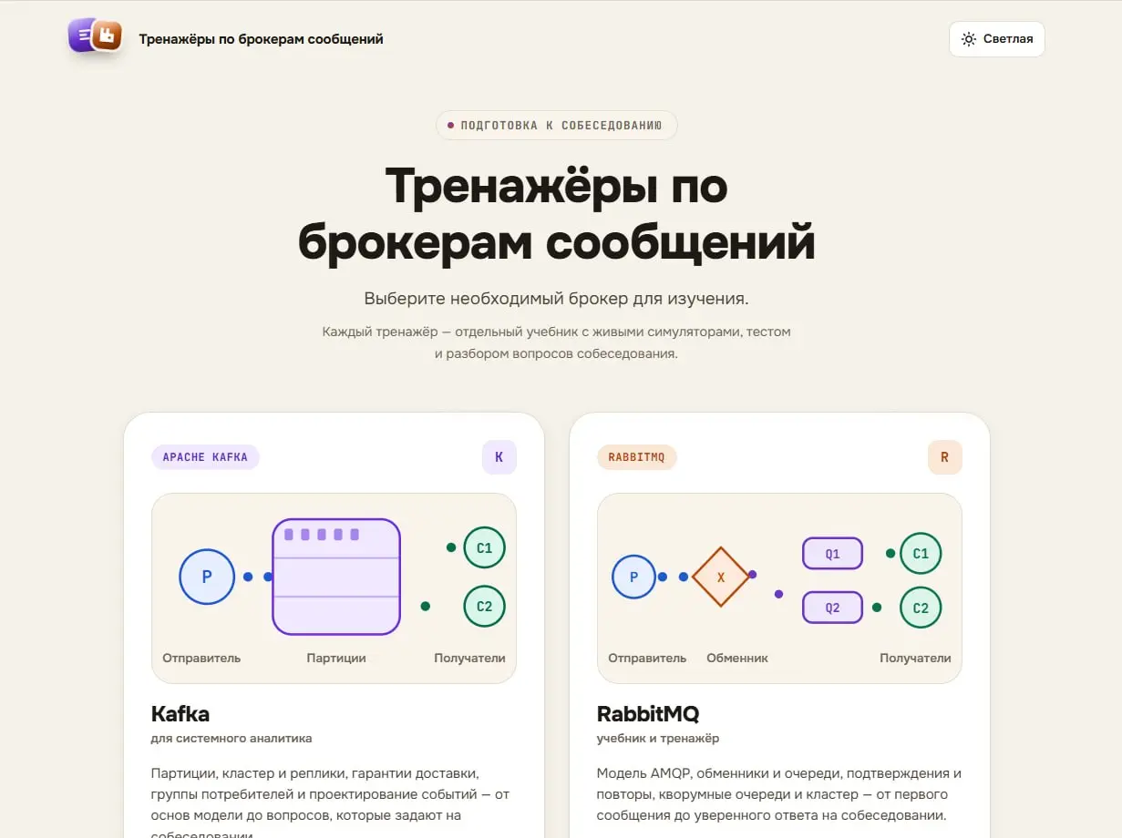 Тренажеры/учебные материалы по брокерам сообщений Kafka и Ra | Сетка — социальная сеть от hh.ru