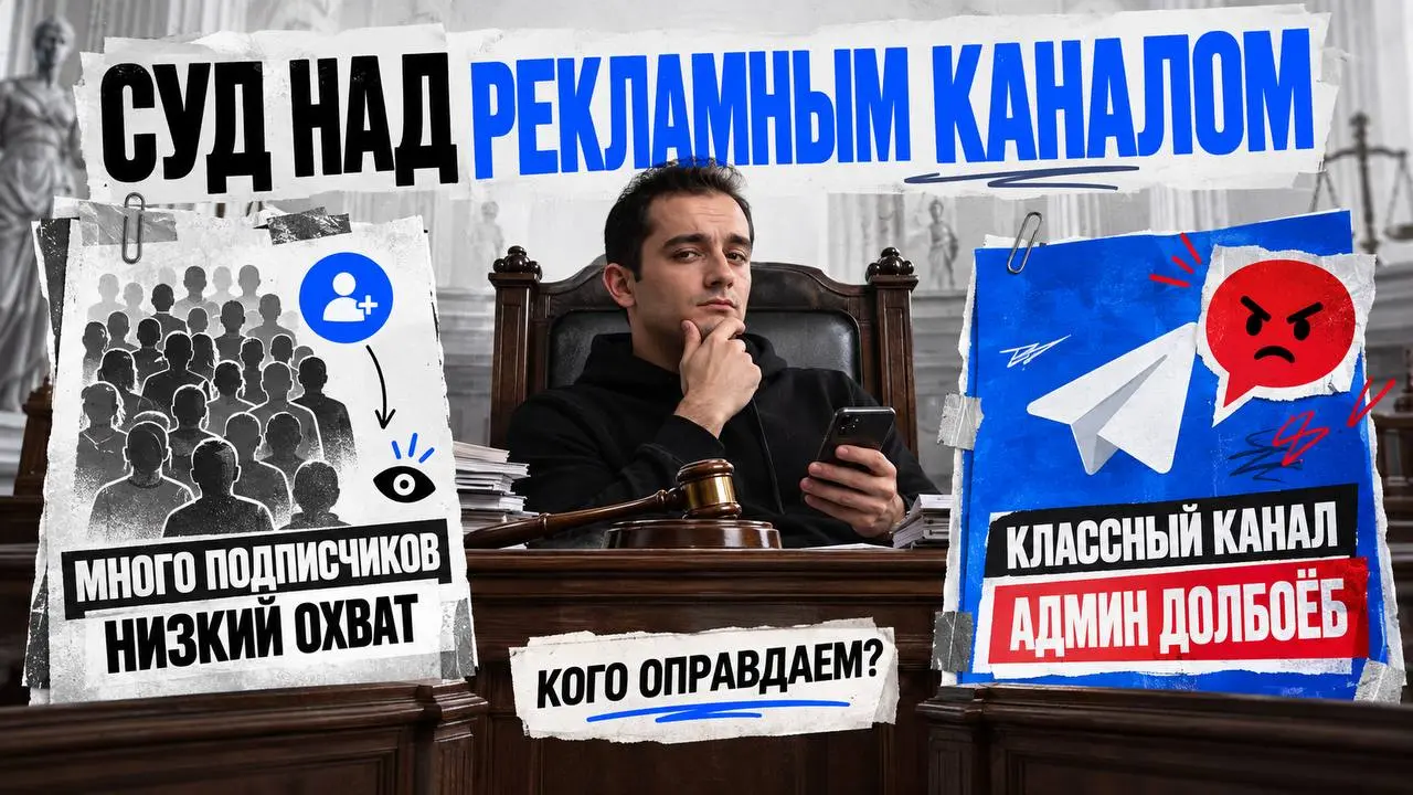 ⚖️Сегодня судим рекламные каналы
🔘Подсудимый №1: подписчиков — как у большого канала, а охват низкий.
🔘Подсудимый №2: канал реально классный. Проблема одна — админ долбоёб | Сетка — социальная сеть от hh.ru
