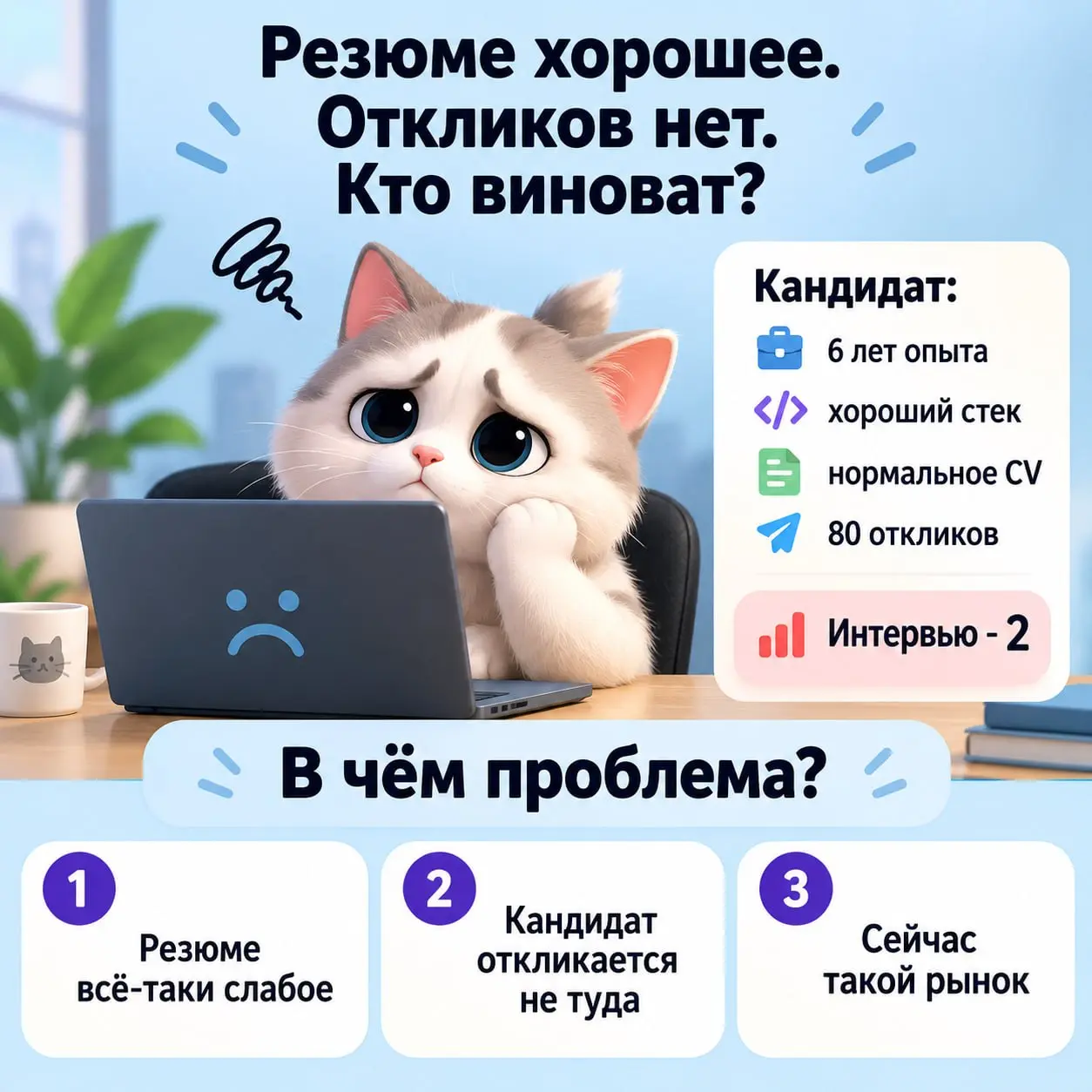 Ваш вариант ответа?
А если хотите проверить и исправить свое резюме - заходите на updatecv.me | Сетка — социальная сеть от hh.ru