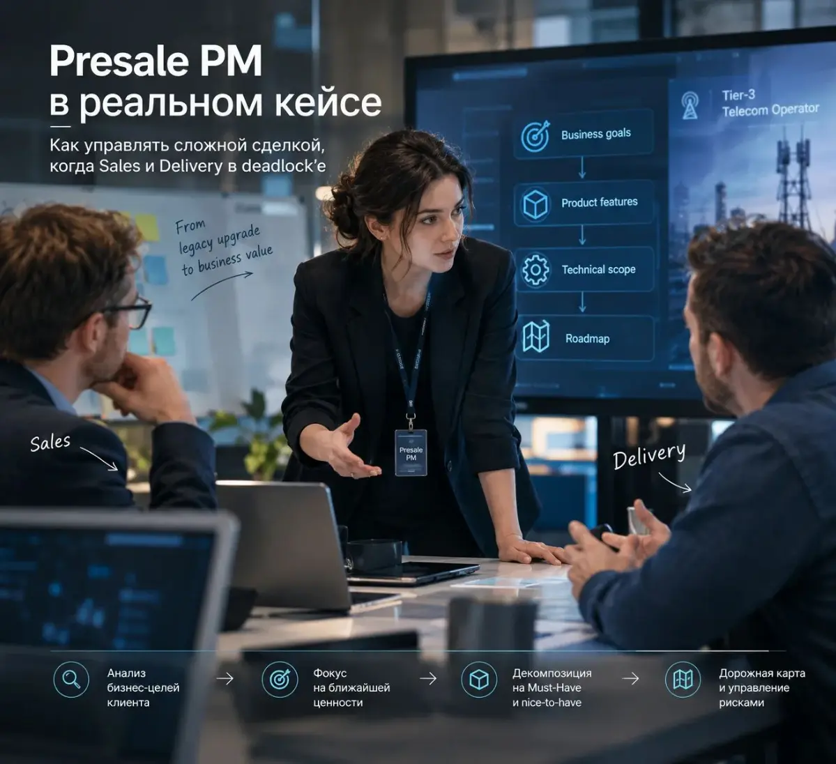 В продолжение первых двух постов о пресейле как управляемом проекте решила поделиться реальным кейсом — как проектный подход в пресейле работает в сложной Enterprise-сделке | Сетка — социальная сеть от hh.ru