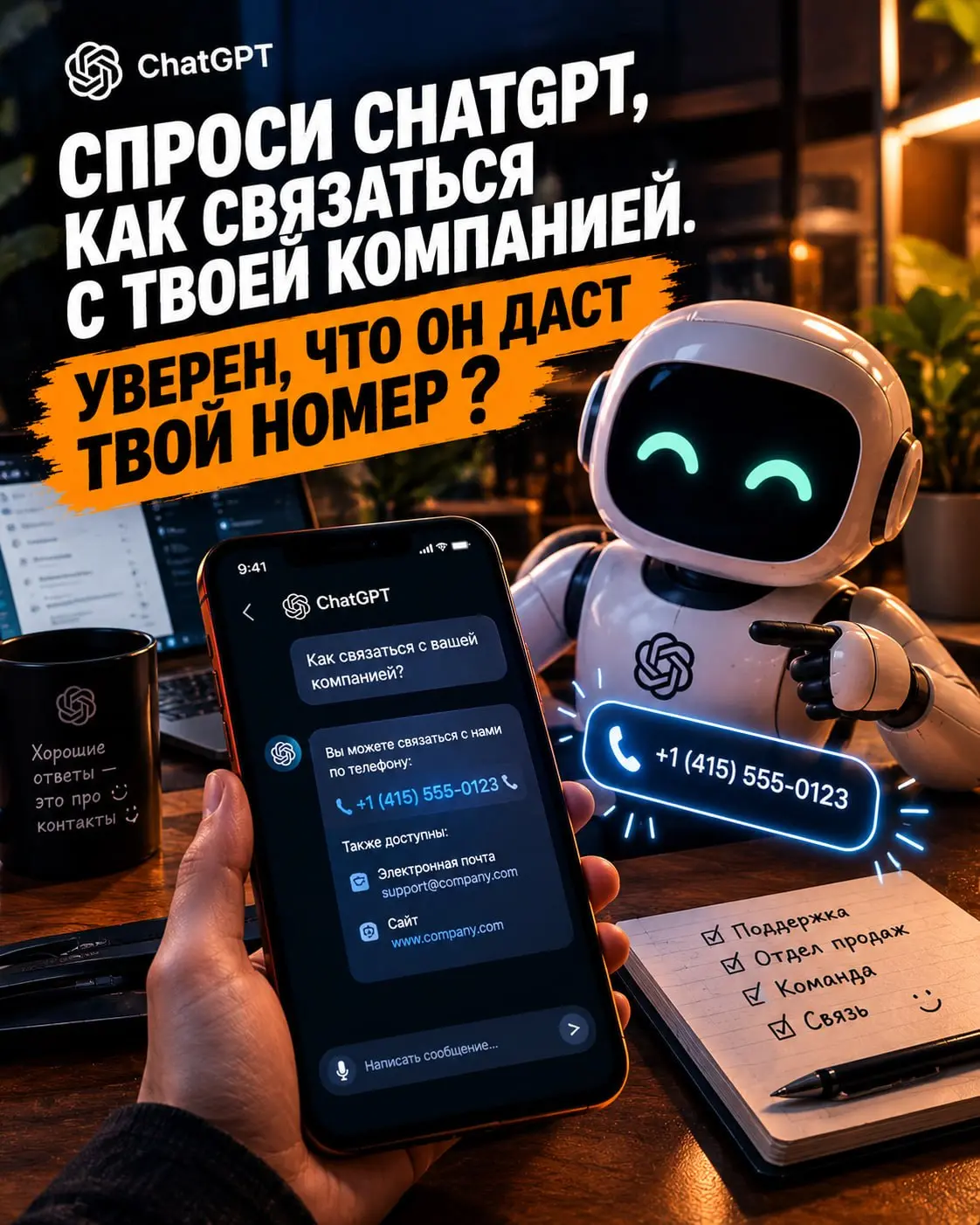 Спроси ChatGPT, как связаться с твоей компанией. Уверен, что он даст твой номер❓
Исследователи нашли схему, при которой мошенники подменяют контакты компаний прямо в ответах ИИ | Сетка — социальная сеть от hh.ru