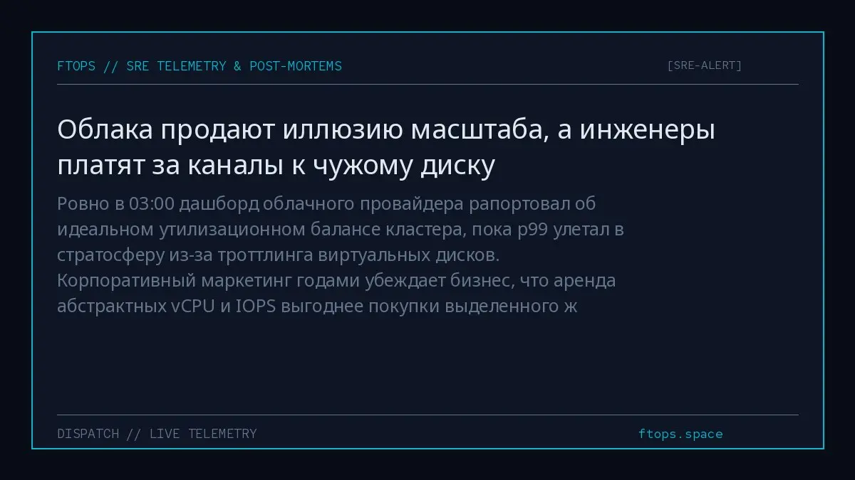 Ровно в 03:00 дашборд облачного провайдера рапортовал об идеальном утилизационном балансе кластера, пока p99 улетал в стратосферу из-за троттлинга виртуальных дисков | Сетка — социальная сеть от hh.ru