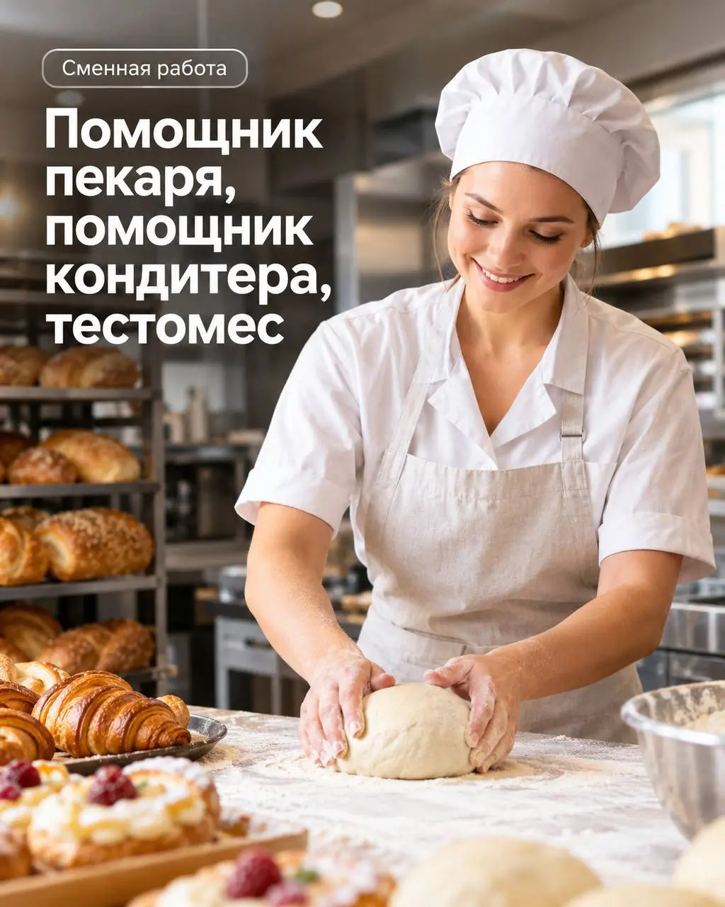 1️⃣ПОМОЩНИК ПЕКАРЯ,
2️⃣ПОМОЩНИК КОНДИТЕРА,
3️⃣ТЕСТОМЕС
От 4 000₽/смена
Хлебопекарное производство
• д. Бородино, м. м | Сетка — социальная сеть от hh.ru