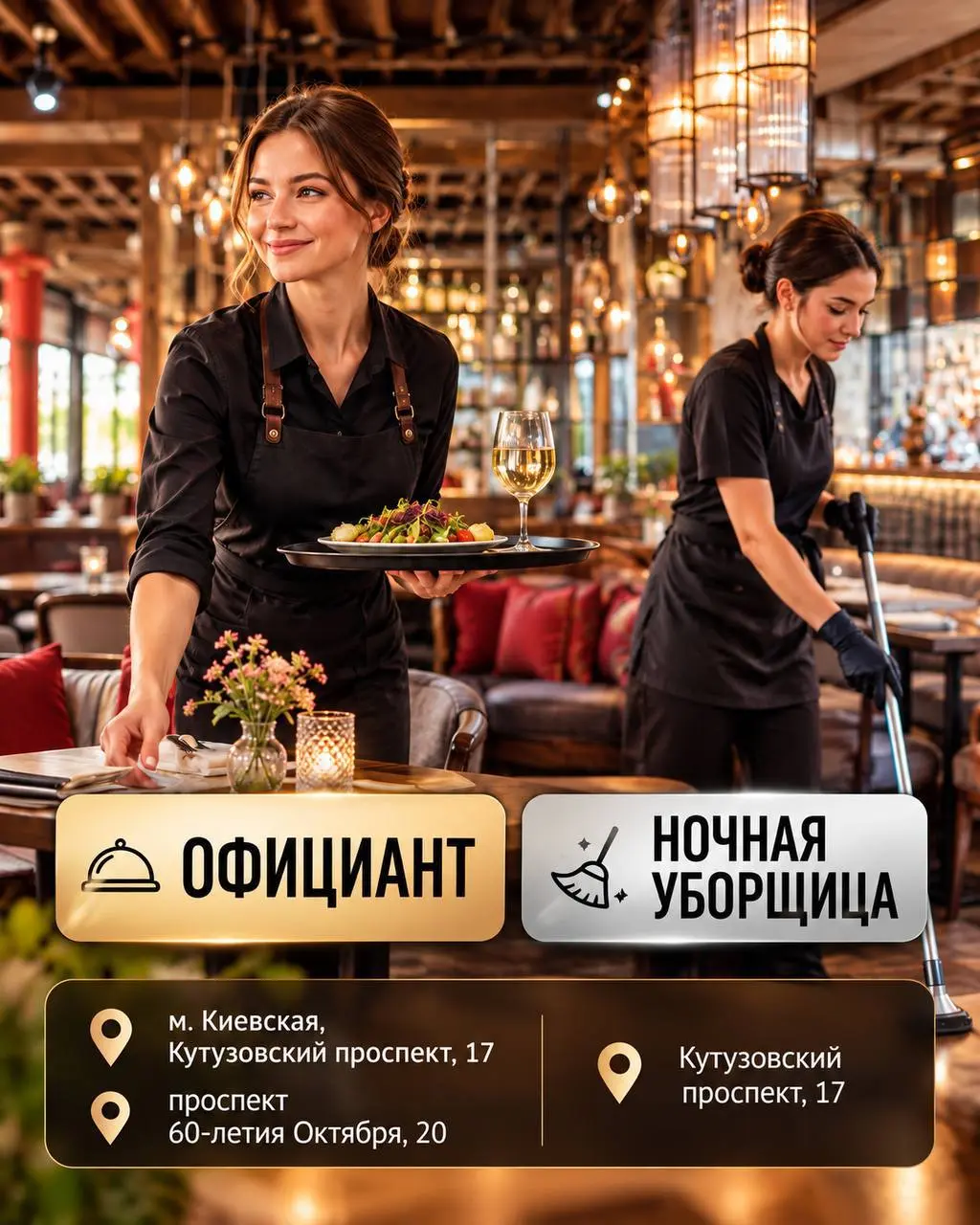 1️⃣ОФИЦИАНТ - 150000₽ - 250000₽
2️⃣НОЧНАЯ УБОРЩИЦА - от 4000₽/смена
ТАКЭ До
• Москва, м. м | Сетка — социальная сеть от hh.ru