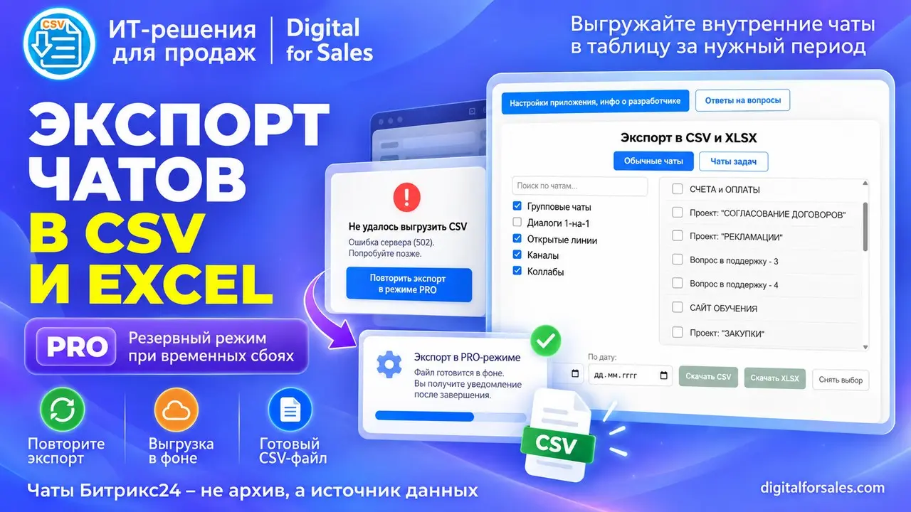 Экспорт чатов: повтор CSV в PRO-режиме после сбоя | Сетка — социальная сеть от hh.ru