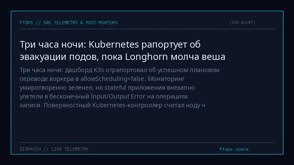 Три часа ночи: дашборд K3s отрапортовал об успешном плановом переводе воркера в allowScheduling=false | Сетка — социальная сеть от hh.ru