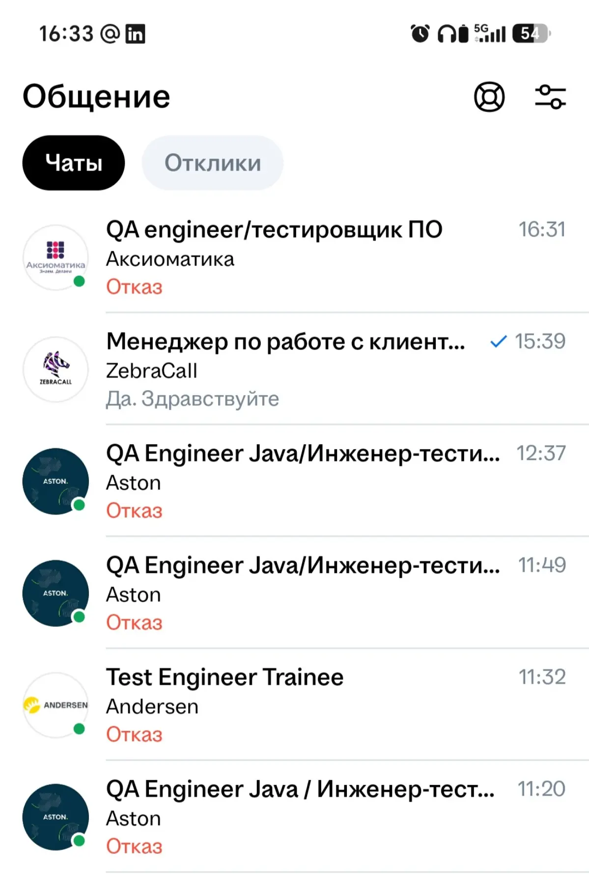 Первый день откликов на вакансии в IT: коллекция красных «Отказов» пополняется со скоростью света, и это только первая страница из 13! Суровую школу QA-джунов проходим боевым крещением | Сетка — социальная сеть от hh.ru