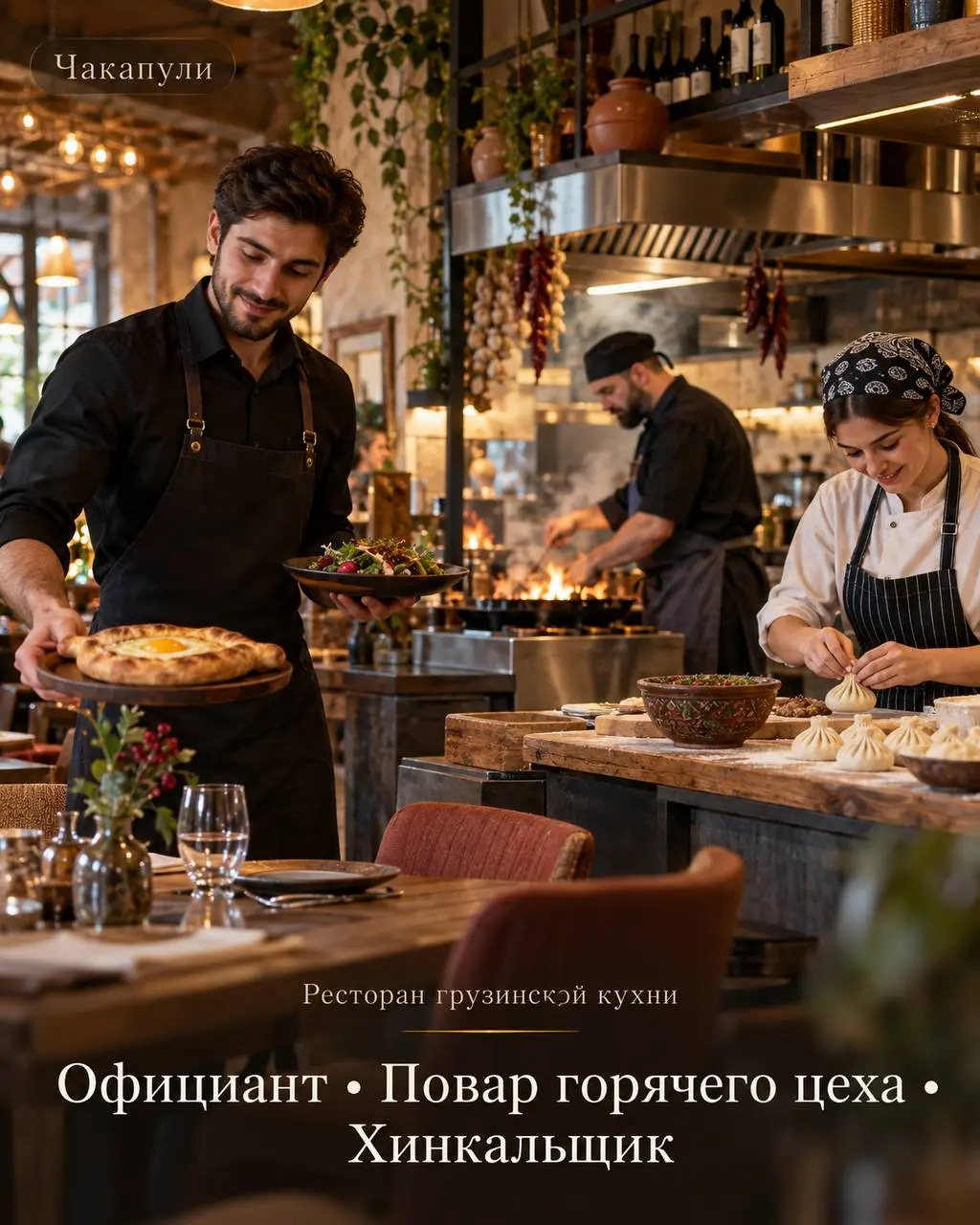 1️⃣ОФИЦИАНТ - от 3000₽/смена + чаевые
2️⃣ПОВАР ГОРЯЧЕГО ЦЕХА- 5500₽ - 6000₽/смена
3️⃣ХИНКАЛЬЩИК - 5000₽ - 6000₽/смена
Чакапули
• Москва, м | Сетка — социальная сеть от hh.ru