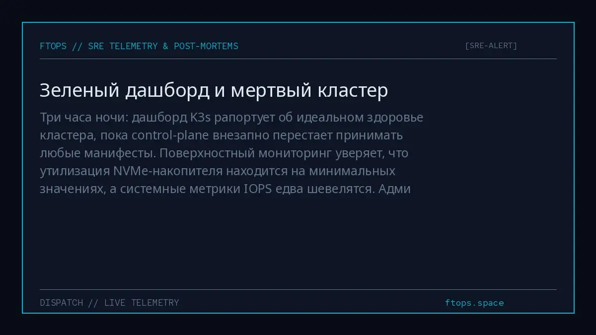 Три часа ночи: дашборд K3s рапортует об идеальном здоровье кластера, пока control-plane внезапно перестает принимать любые манифесты | Сетка — социальная сеть от hh.ru