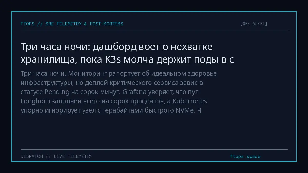 Три часа ночи. Мониторинг рапортует об идеальном здоровье инфраструктуры, но деплой критического сервиса завис в статусе Pending на сорок минут | Сетка — социальная сеть от hh.ru