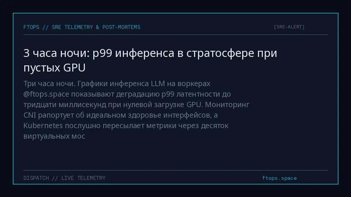 Три часа ночи. Графики инференса LLM на воркерах @ftops.space показывают деградацию p99 латентности до тридцати миллисекунд при нулевой загрузке GPU | Сетка — социальная сеть от hh.ru