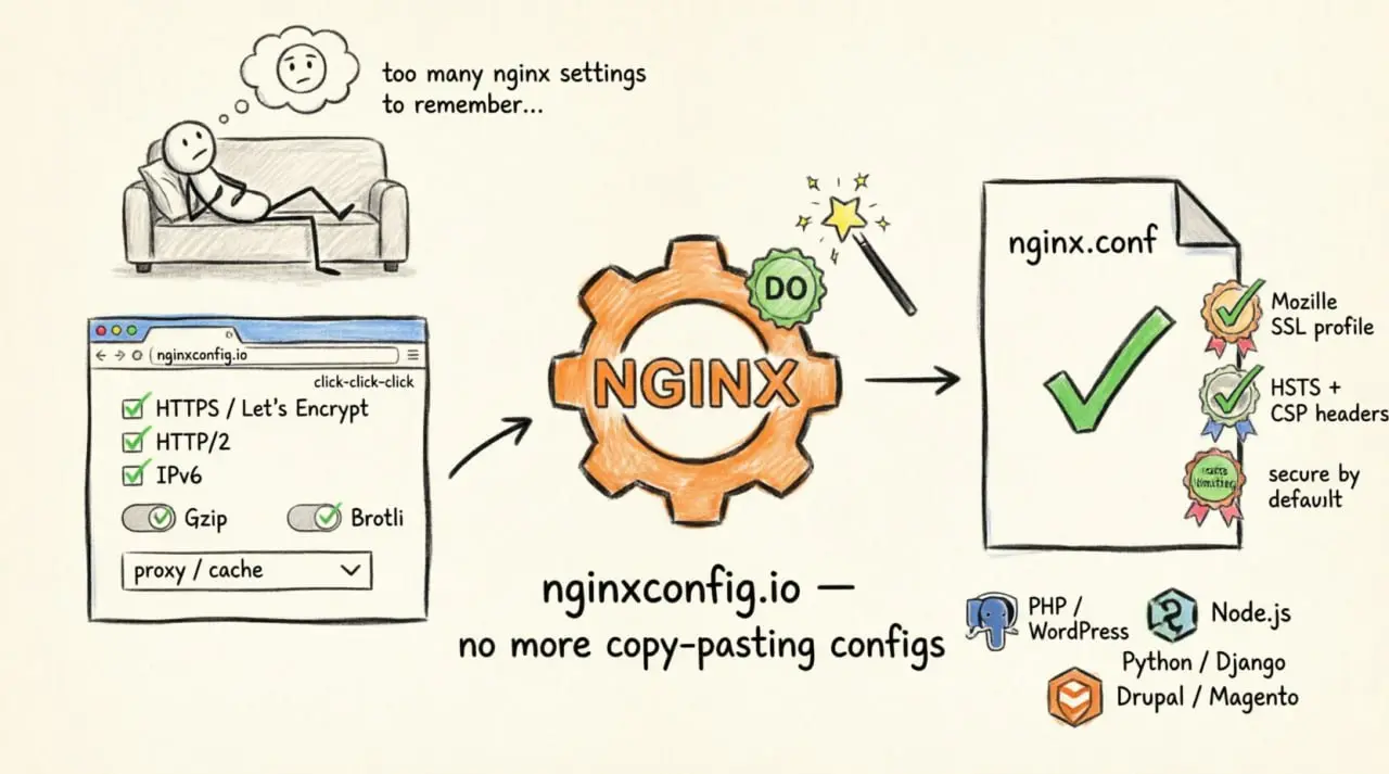 https://github.com/digitalocean/nginxconfig.io
nginxconfig | Сетка — социальная сеть от hh.ru