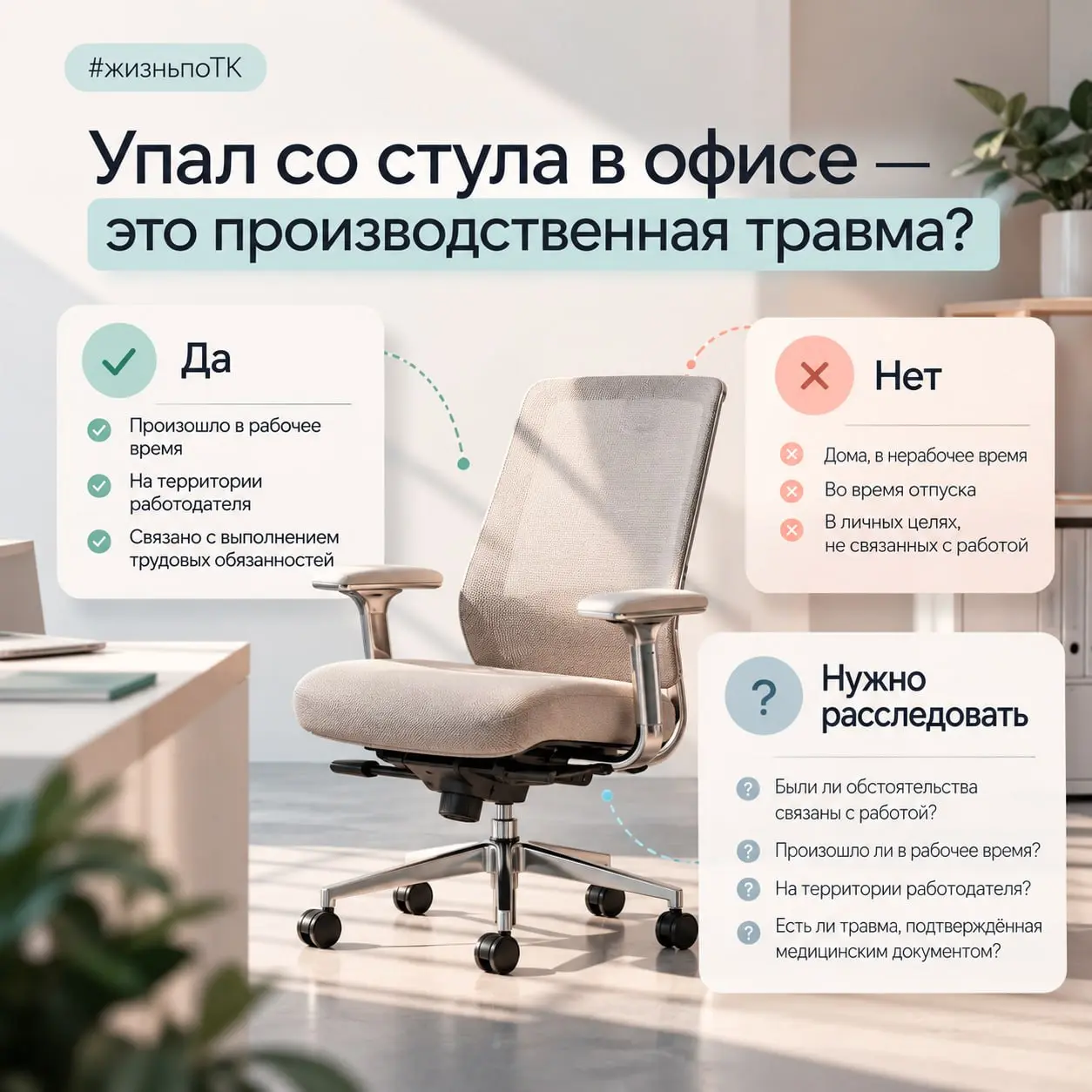 Упал со стула в офисе — это производственная травма?
Звучит как ситуация, после которой максимум предложат лёд, воду и заменить кресло.
Но для работодателя всё может быть немного серьёзнее | Сетка — социальная сеть от hh.ru