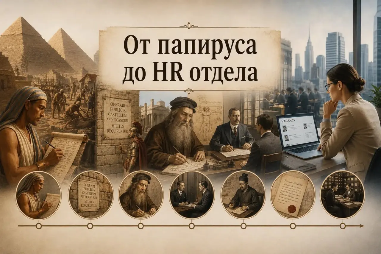 От первых вакансий до современных резюме
Кадровый вопрос люди решали задолго до того, как придумали слово "рекрутинг":
Первыми рекрутерами были писцы Древнего Египта, которые вели учет работников и ра... | Сетка — социальная сеть от hh.ru