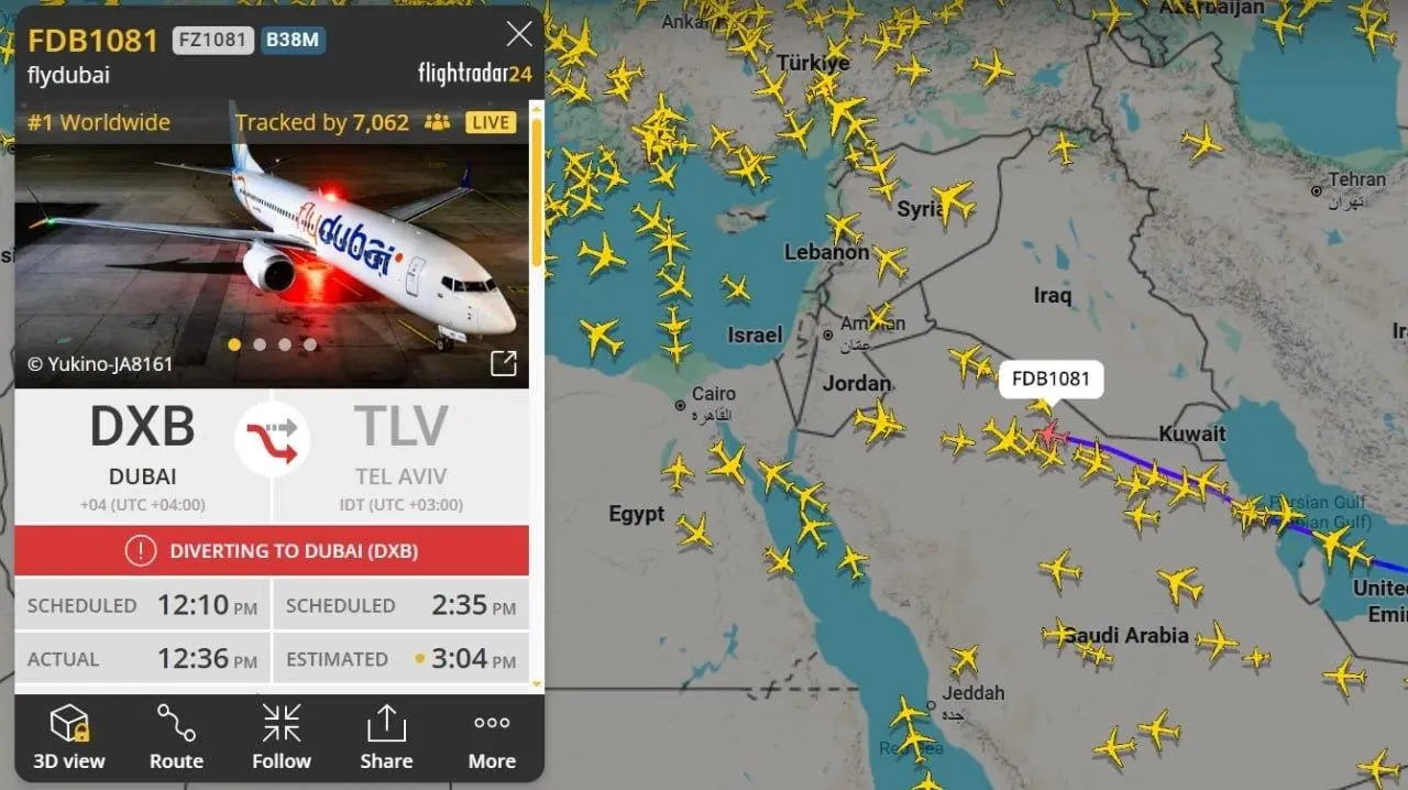 Ещё один Boeing авиакомпании Flydubai, следовавший из Дубая в Израиль, резко изменил курс — борт развернули обратно в ОАЭ | Сетка — социальная сеть от hh.ru