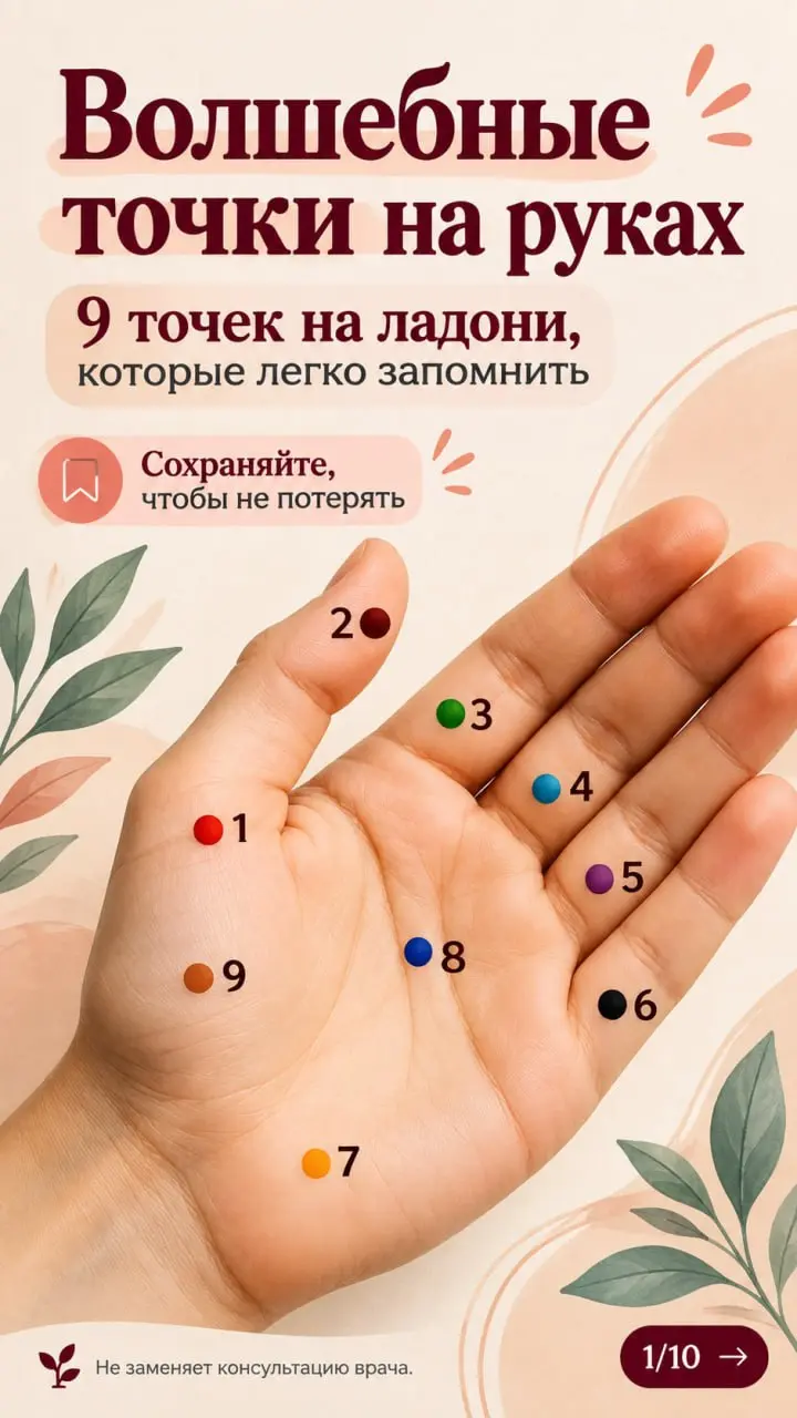 👋 А вы давно рассматривали свою ладонь?
Не мельком — внимательно.
На ней можно найти девять точек, которые используют в практиках самомассажа | Сетка — социальная сеть от hh.ru