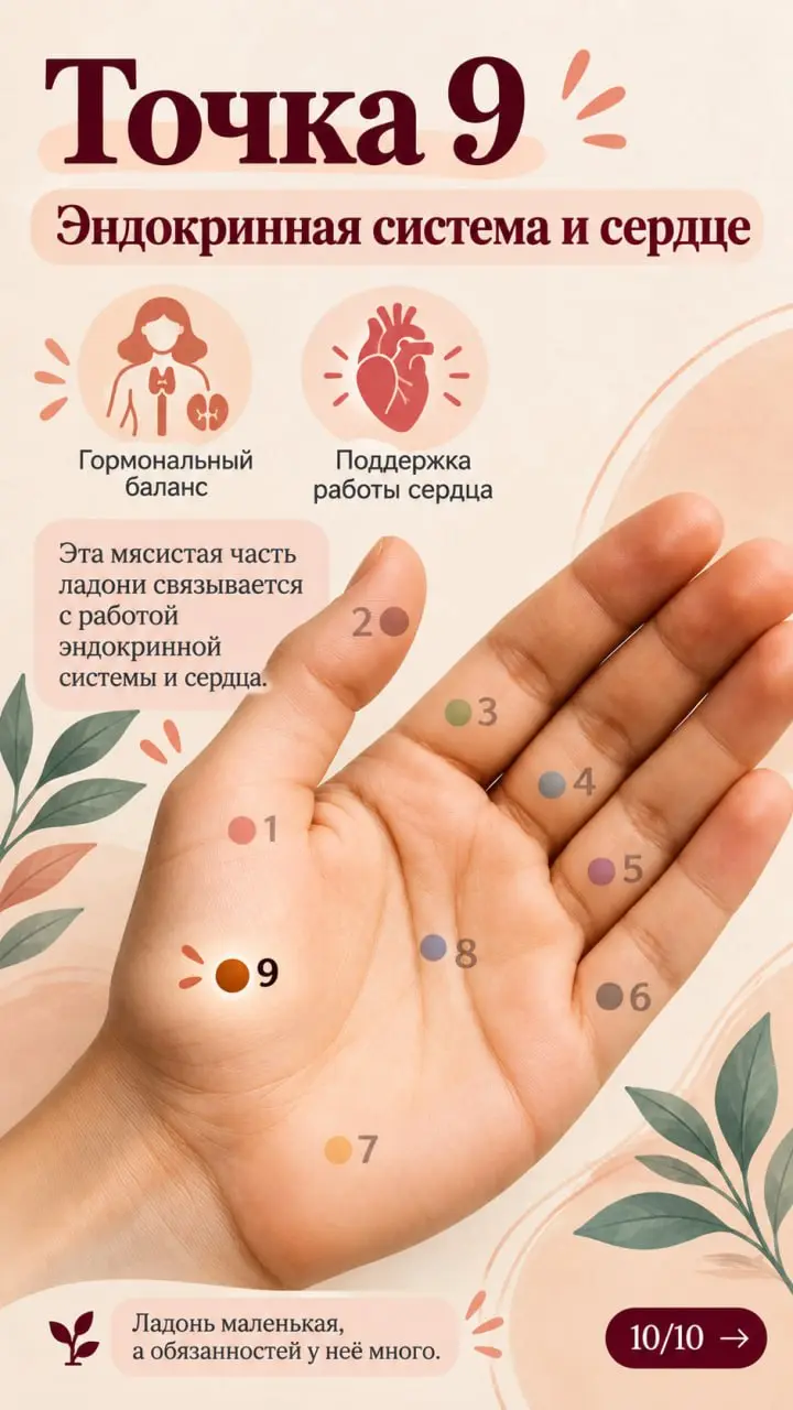👋 А вы давно рассматривали свою ладонь?
Не мельком — внимательно.
На ней можно найти девять точек, которые используют в практиках самомассажа | Сетка — социальная сеть от hh.ru