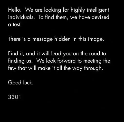 Cicada 3301: сообщество, собранное загадкой
Вот вам ещё один #кейс
4 января 2012 года на 4chan появилась чёрная картинка с белым текстом | Сетка — социальная сеть от hh.ru