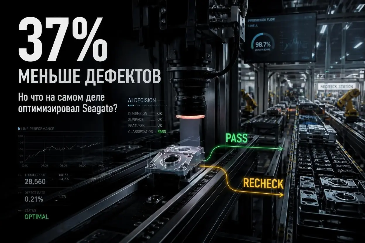 37% меньше дефектов - но Seagate на самом деле оптимизировала совсем не обнаружение дефектов
На поверхности всё просто: Seagate внедрила машинное обучение в систему машинного зрения, и DPPM (Defective... | Сетка — социальная сеть от hh.ru