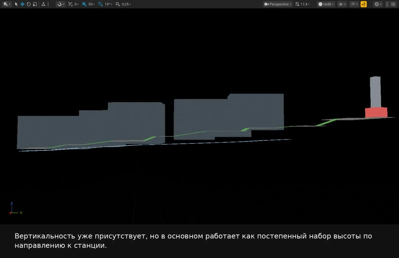 P01 — Signal Station | Первая итерация блокаута
После препродакшена в Miro я перенёс первоначальную концепцию уровня в UE5, чтобы проверить маршрут, масштаб пространства и положение основных ориентиро... | Сетка — социальная сеть от hh.ru