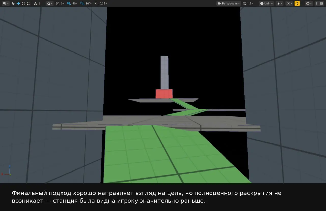 P01 — Signal Station | Первая итерация блокаута
После препродакшена в Miro я перенёс первоначальную концепцию уровня в UE5, чтобы проверить маршрут, масштаб пространства и положение основных ориентиро... | Сетка — социальная сеть от hh.ru