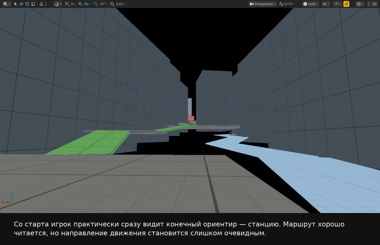P01 — Signal Station | Первая итерация блокаута
После препродакшена в Miro я перенёс первоначальную концепцию уровня в UE5, чтобы проверить маршрут, масштаб пространства и положение основных ориентиро... | Сетка — социальная сеть от hh.ru