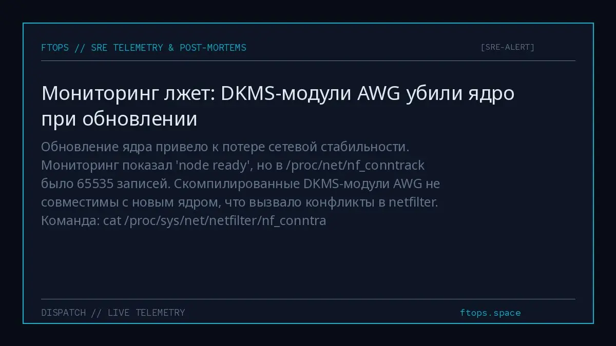 Обновление ядра привело к потере сетевой стабильности. Мониторинг показал 'node ready', но в /proc/net/nfconntrack было 65535 записей | Сетка — социальная сеть от hh.ru