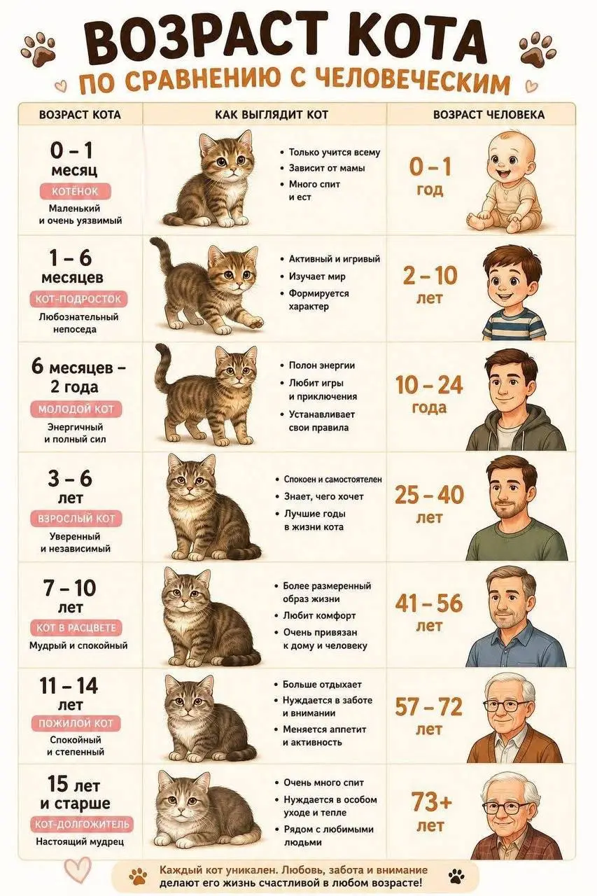 😹согласно таблице, у меня кот-подросток (ему почти 1,5 года) и кошка-старушка (ей 16 лет) со всеми вытекающими из этого возрастными проблемами
а ваши питомцы сколько лет с вами? | Сетка — социальная сеть от hh.ru