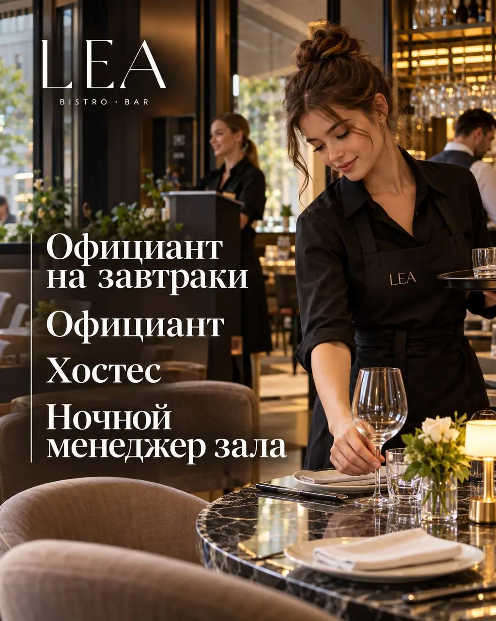 1️⃣ОФИЦИАНТ НА ЗАВТРАКИ - от 3500₽/выход + чаевые
2️⃣ОФИЦИАНТ - от 3000₽/выход + чаевые
3️⃣ХОСТЕС - от 5000₽/смена
4️⃣НОЧНОЙ МЕНЕДЖЕР ЗАЛА - от 7700₽/смена
LEA
• Москва, м. Парк культуры, Зубовская пл | Сетка — социальная сеть от hh.ru