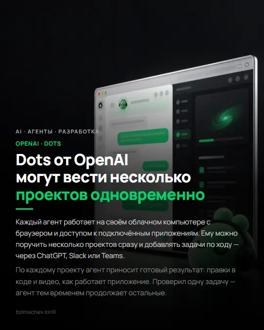 Dots от OpenAI могут вести несколько проектов одновременно | Сетка — социальная сеть от hh.ru