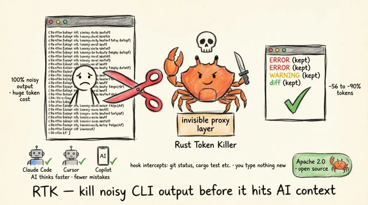 https://www.rtk-ai.app/
RTK (Rust Token Killer) — это бесплатный инструмент с открытым исходным кодом (лицензия Apache 2 | Сетка — социальная сеть от hh.ru