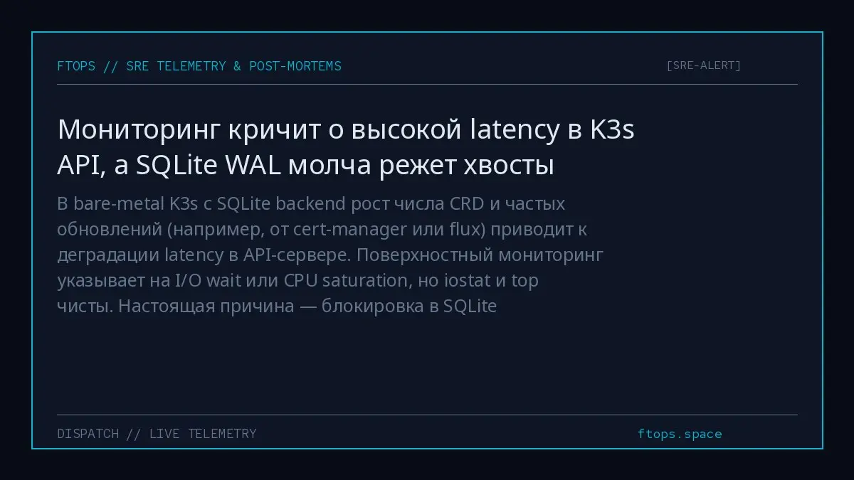 В bare-metal K3s с SQLite backend рост числа CRD и частых обновлений (например, от cert-manager или flux) приводит к деградации latency в API-сервере | Сетка — социальная сеть от hh.ru