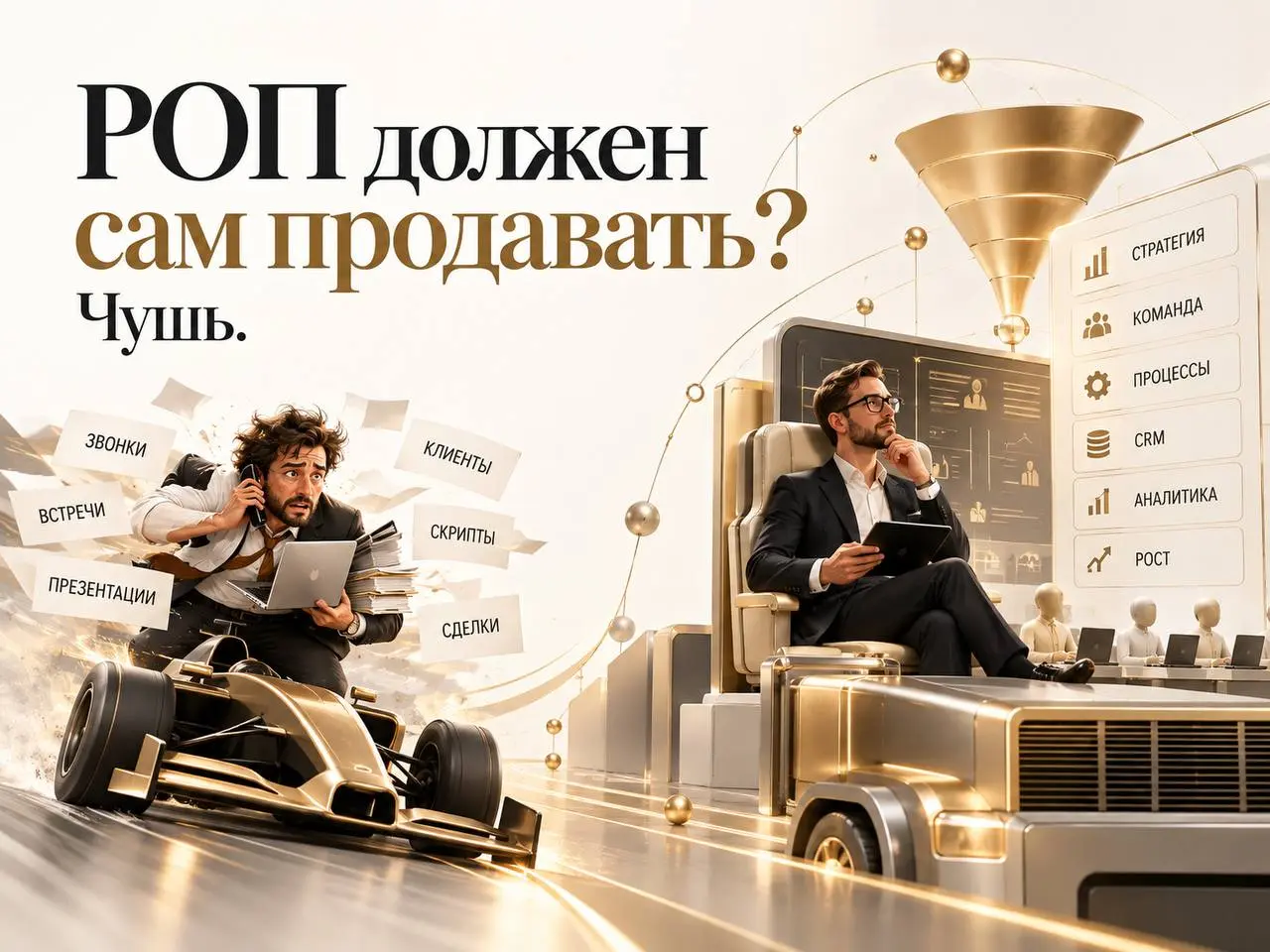 РОП должен сам продавать. 🤦‍♂️ чушь.
Может, понимает как, НО НЕ ДОЛЖЕН! Он выгорит, если его грузить двумя совершенно разными ролями.
Я лично обучал эффективных РОПов | Сетка — социальная сеть от hh.ru