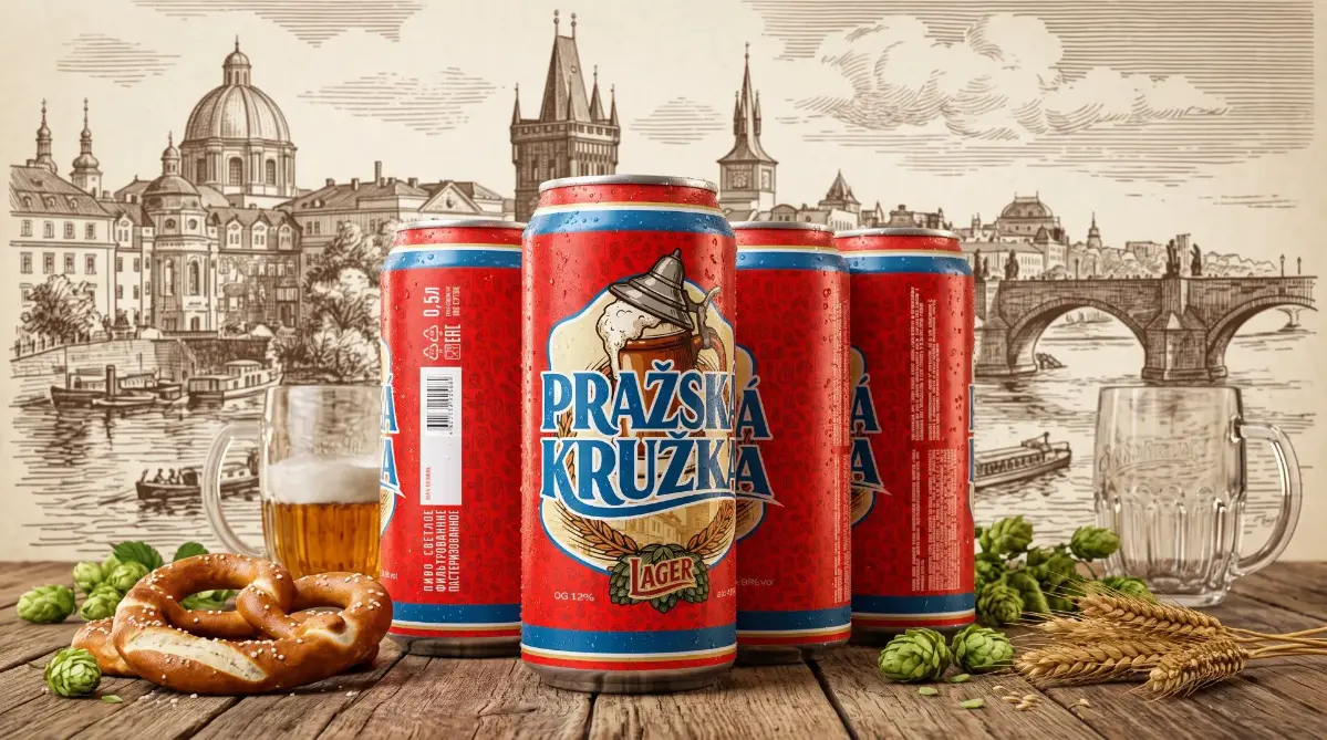 Pražská Kružka — дизайн этикетки лагера
Дизайн «Pražská Kružka» соединяет образ традиционного чешского пива с яркой, контрастной подачей | Сетка — социальная сеть от hh.ru