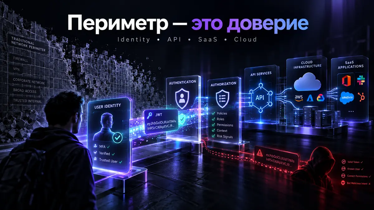 Почему старая модель периметра больше не описывает
реальную атаку
Мы привыкли думать о кибератаке примерно так: внешний злоумышленник → эксплойт →
malware → lateral movement → данные | Сетка — социальная сеть от hh.ru