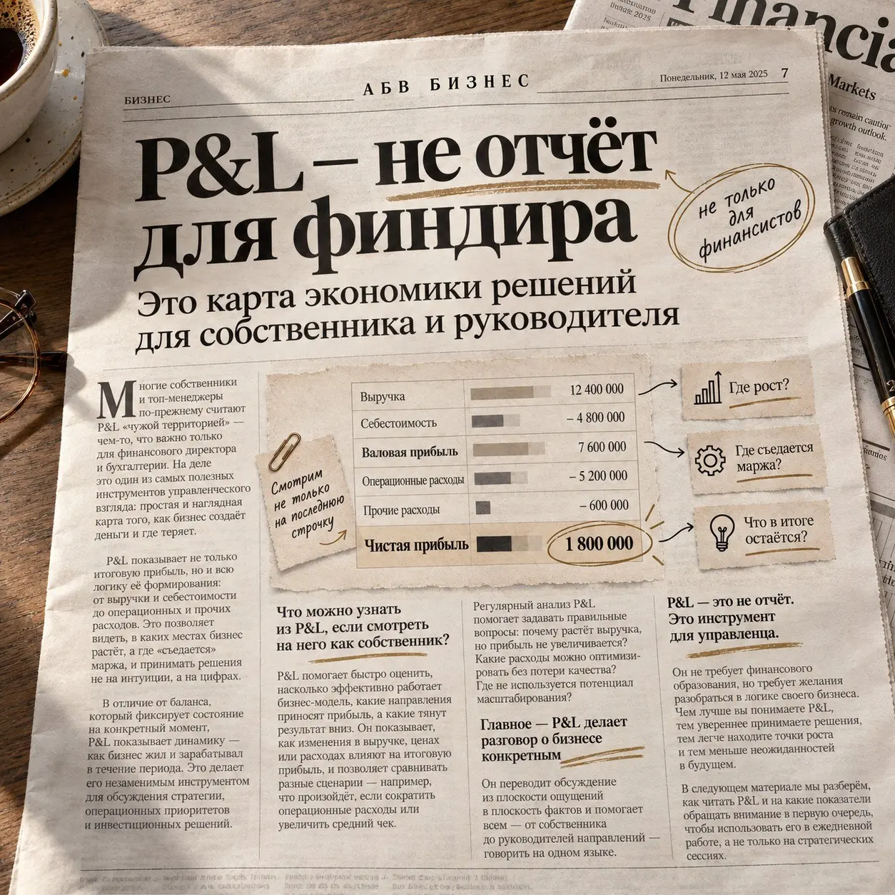P&L — вообще не про финдира
Вчера писал про бюджет и закончил мыслью: если руководитель не понимает, за счёт чего должна получиться цифра, то это пока не бюджет. Просто число, о котором договорились | Сетка — социальная сеть от hh.ru