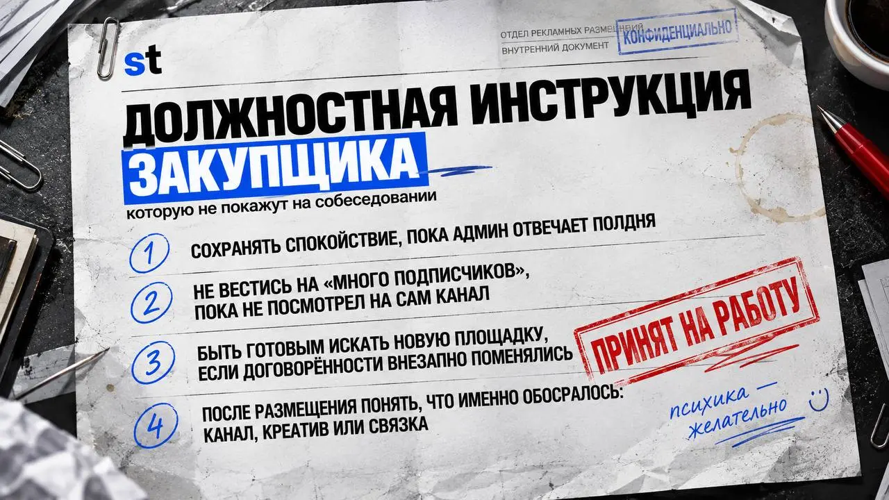 🗣В вакансиях обычно всё красиво: анализировать площадки, закупать рекламу, работать с бюджетом.
Мы перевели это с HR-ского на человеческий и собрали неофициальную должностную инструкцию закупщика | Сетка — социальная сеть от hh.ru
