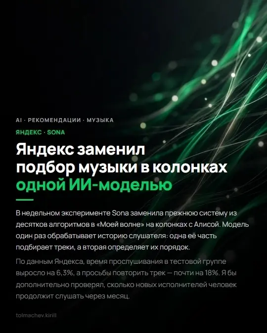Яндекс заменил подбор музыки в колонках одной ИИ-моделью | Сетка — социальная сеть от hh.ru