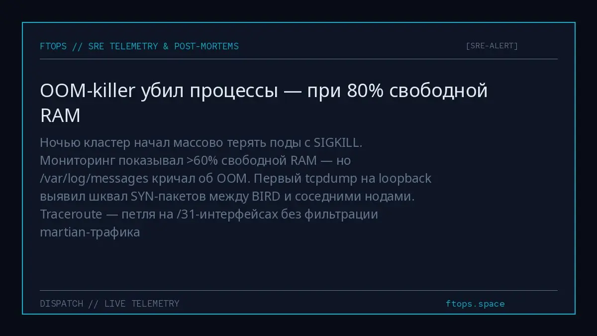 Ночью кластер начал массово терять поды с SIGKILL. Мониторинг показывал >60% свободной RAM — но /var/log/messages кричал об OOM | Сетка — социальная сеть от hh.ru