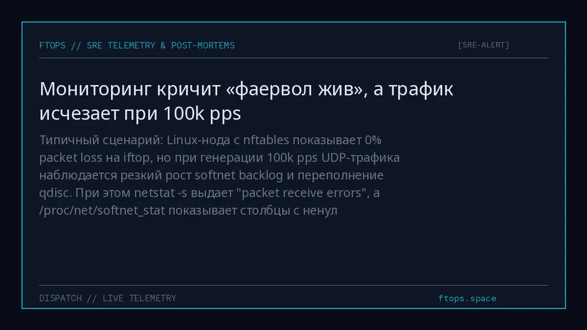 Типичный сценарий: Linux-нода с nftables показывает 0% packet loss на iftop, но при генерации 100k pps UDP-трафика наблюдается резкий рост softnet backlog и переполнение qdisc | Сетка — социальная сеть от hh.ru