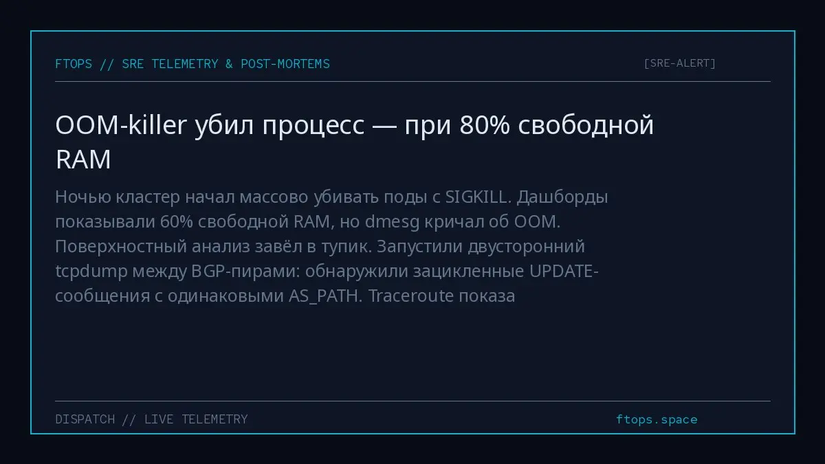 Ночью кластер начал массово убивать поды с SIGKILL. Дашборды показывали 60% свободной RAM, но dmesg кричал об OOM. Поверхностный анализ завёл в тупик | Сетка — социальная сеть от hh.ru