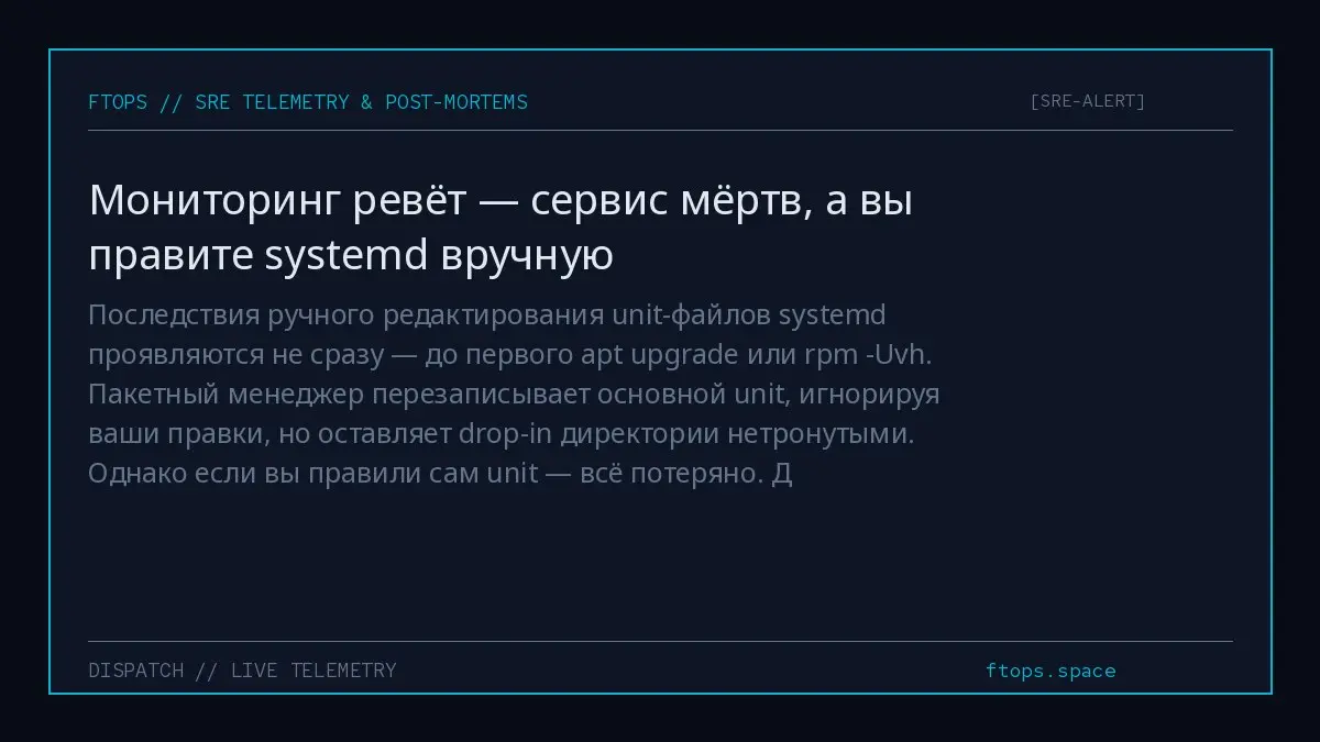 Последствия ручного редактирования unit-файлов systemd проявляются не сразу — до первого apt upgrade или rpm -Uvh | Сетка — социальная сеть от hh.ru