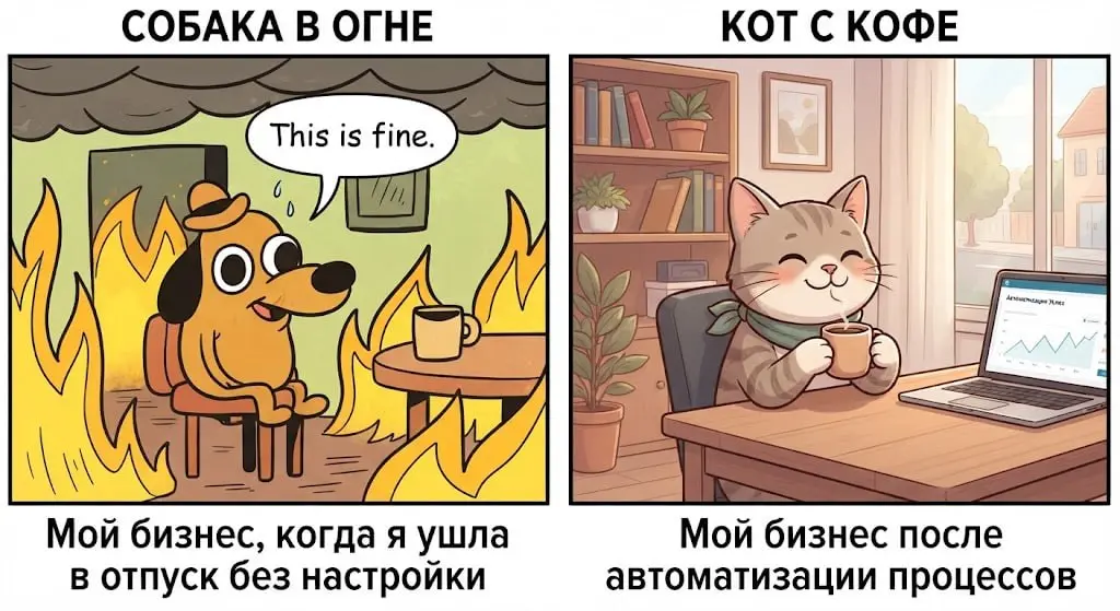 Выбирайте своего кота ☕️
Если ваш бизнес горит без вашего постоянного участия - это не бизнес. Это работа на износ | Сетка — социальная сеть от hh.ru