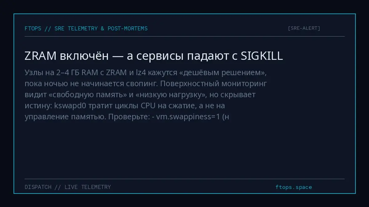 Узлы на 2–4 ГБ RAM с ZRAM и lz4 кажутся «дешёвым решением», пока ночью не начинается свопинг | Сетка — социальная сеть от hh.ru