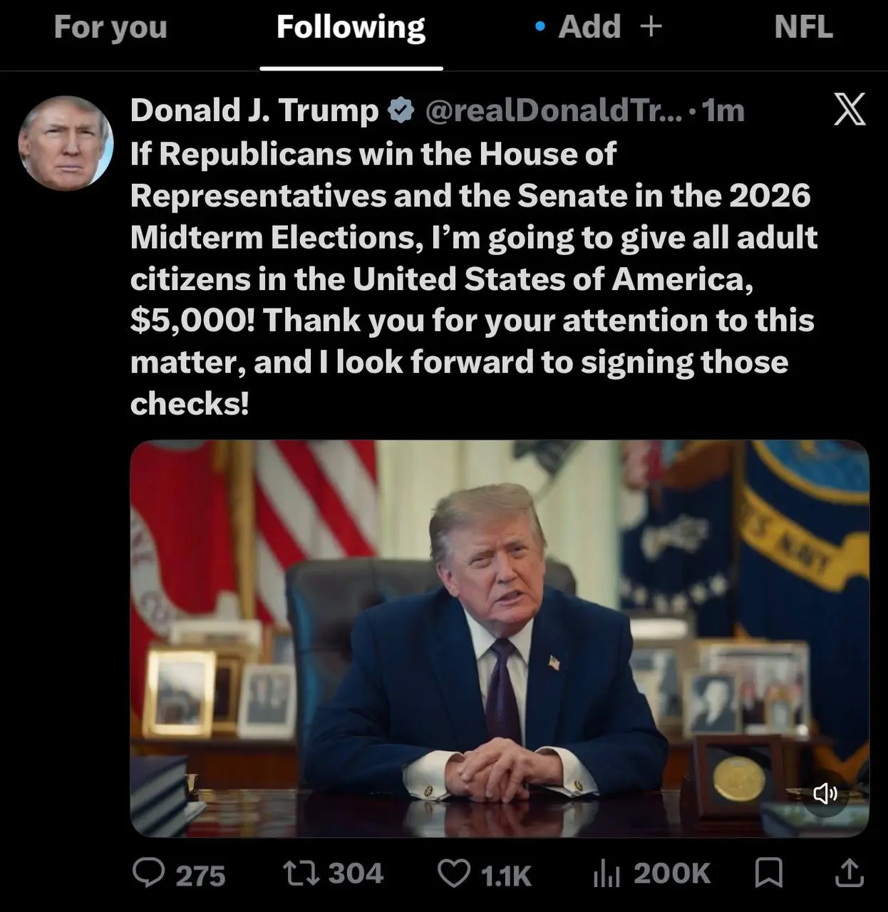 🧐 $5 000 за «правильный» результат выборов? А так можно?
Трамп обещает выплатить каждому совершеннолетнему гражданину США по $5 000, если республиканцы выиграют обе палаты Конгресса | Сетка — социальная сеть от hh.ru