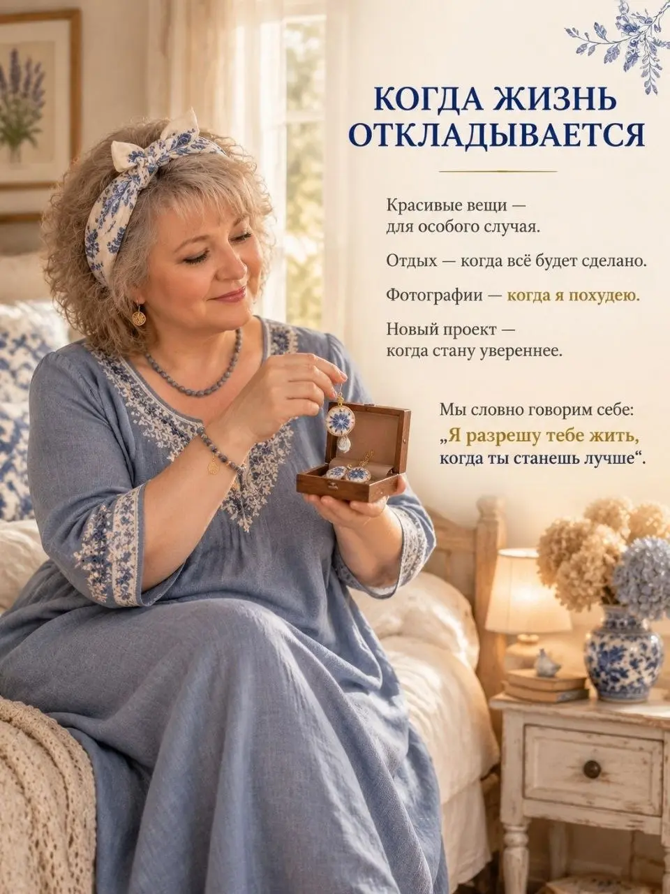 ГЛАВА 3
НЕ ОТКЛАДЫВАТЬ ЖИЗНЬ НА ПОТОМ
Как перестать ждать похудения, идеального момента и «лучшей версии» себя
Я долго думала, что настоящая жизнь начнётся немного позже.
Когда похудею | Сетка — социальная сеть от hh.ru