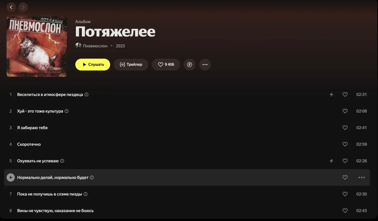 В последнее время на вопрос "Как у тебя дела?" я отвечаю: "Как в альбоме Пневмослона" 😇
Один из моих любимых музыкантов, кстати. | Сетка — социальная сеть от hh.ru