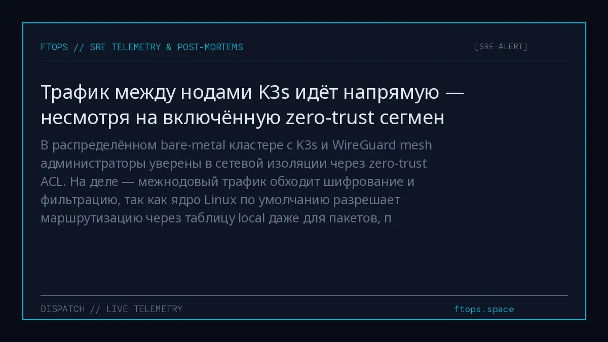 В распределённом bare-metal кластере с K3s и WireGuard mesh администраторы уверены в сетевой изоляции через zero-trust ACL | Сетка — социальная сеть от hh.ru