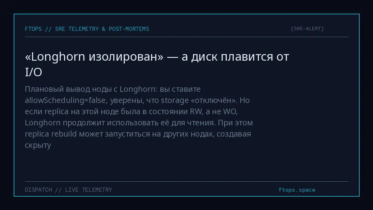 Плановый вывод ноды с Longhorn: вы ставите allowScheduling=false, уверены, что storage «отключён» | Сетка — социальная сеть от hh.ru